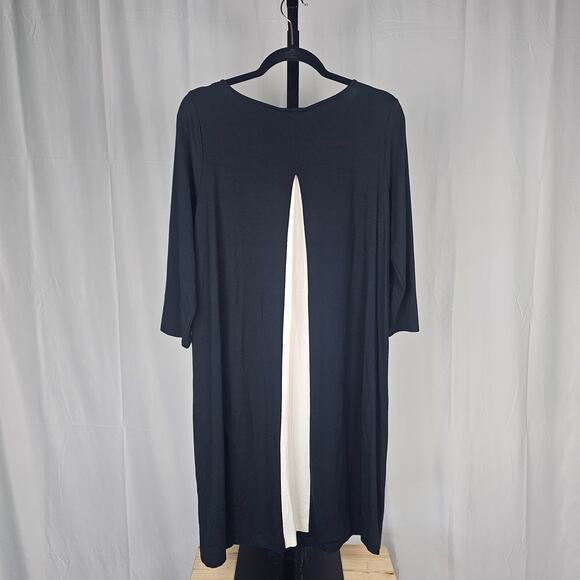 NWT J. Jill Wearever Black Cream Dress Medium 3/4 Sleeve Back Contrast Panel - Picture 3 of 3